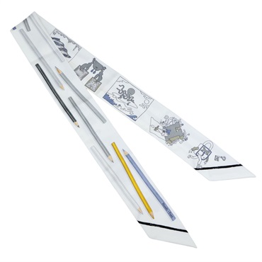 白色 絲綢 A Vos Crayons Twilly 絲巾【HERMES 愛馬仕】