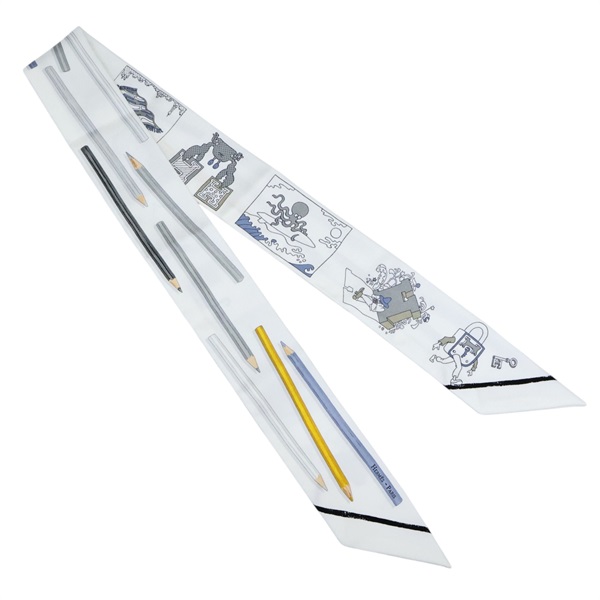 白色 絲綢 A Vos Crayons Twilly 絲巾【HERMES 愛馬仕】