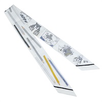 白色 絲綢 A Vos Crayons Twilly 絲巾【HERMES 愛馬仕】