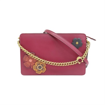 酒紅色 牛皮 Signature Chain Crossbody 肩背包【COACH 寇馳】 78801