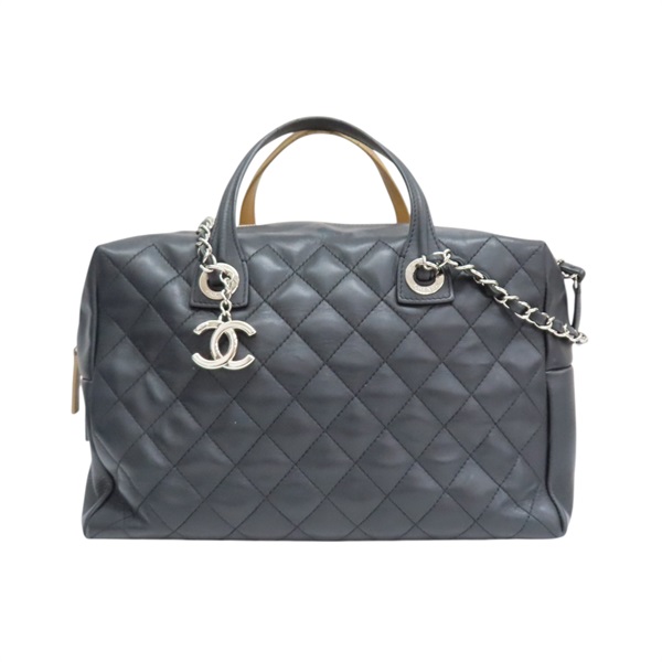 米/黑色 牛皮 兩用包 銀扣【CHANEL 香奈兒】