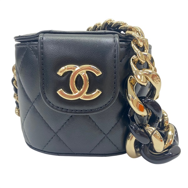 黑色 菱格紋 羊皮 Vanity Case 肩背包 (無卡) 金釦【CHANEL 香奈兒】 AP2428