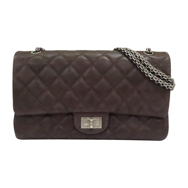 深棕色 菱格紋 牛皮 2.55 肩背包 銀扣【CHANEL 香奈兒】 A37590