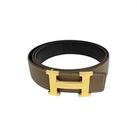 大象灰牛皮 H Martelee皮帶釦 雙面皮帶 T刻【HERMES 愛馬仕】