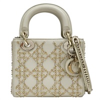 米灰色 水鑽 羊皮 Mini Lady Dior 兩用包【Dior 迪奧】 M0505OREJ
