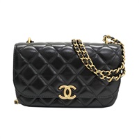 黑色 羊皮 鍊帶 肩背包 金扣【CHANEL 香奈兒】 AP3373