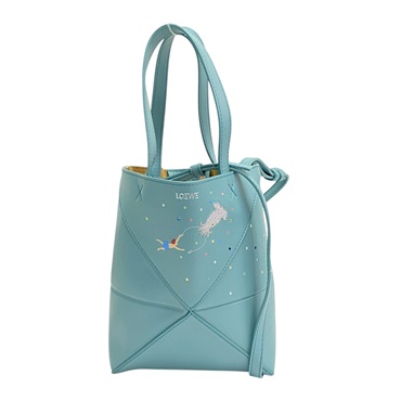 藍色 牛皮 Puzzlefold Tote Mini Suna Fujita聯名 肩背包【LOEWE 羅威】 A779V25X13