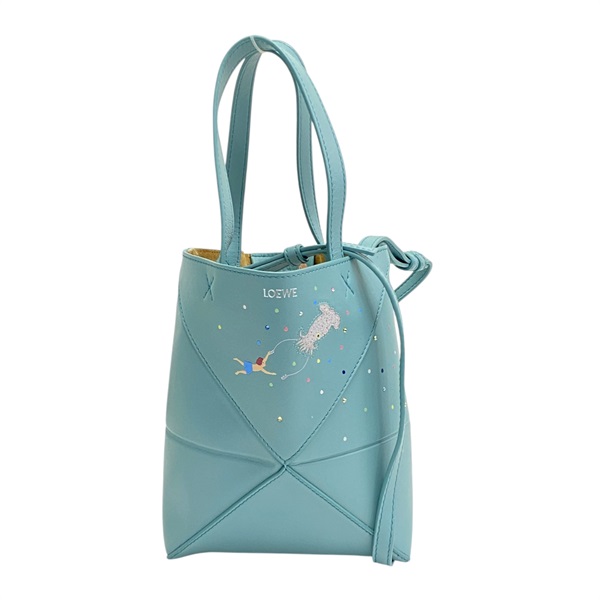 藍色 牛皮 Puzzlefold Tote Mini Suna Fujita聯名 肩背包【LOEWE 羅威】 A779V25X13