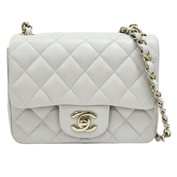 灰色 羊皮 Mini Coco 17 鏈帶肩背包 金釦【CHANEL 香奈兒】 A35200