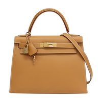 金棕色 Tadelakt牛皮 Kelly 28 凱莉包 兩用包 □C刻 金扣【HERMES 愛馬仕】