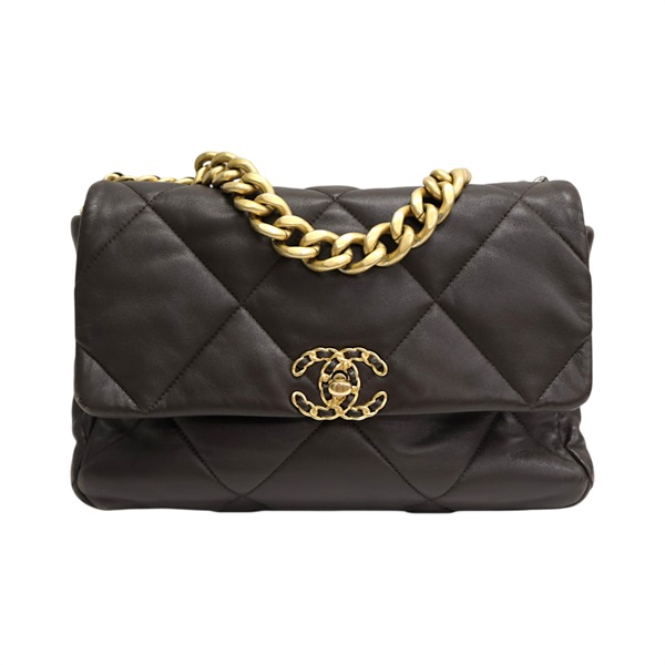 棕色 羊皮 19 口蓋 鍊帶 兩用包【CHANEL 香奈兒】 AS1160