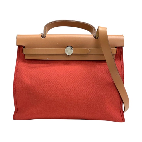 橘紅色 帆布 Herbag Zip 31 兩用包 A刻 銀釦 缺鎖扣【HERMES 愛馬仕】 H079092CK