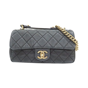 黑色 荔枝紋牛皮 Globe Trotter 兩用包 金扣【CHANEL 香奈兒】