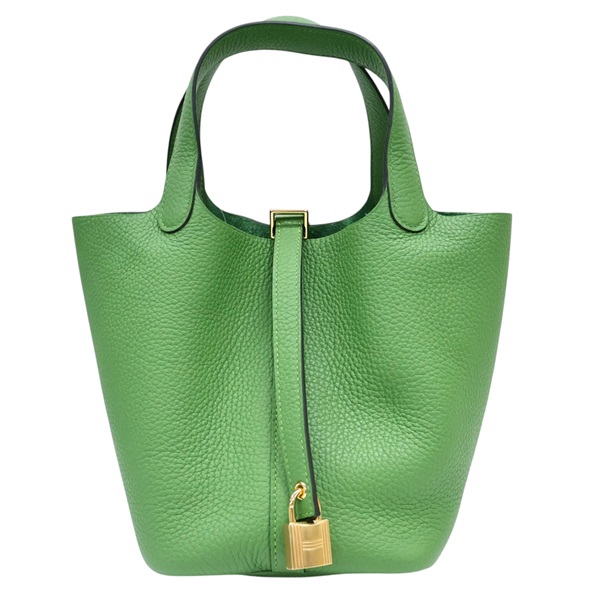 絲蘭綠 Clemence牛皮 Picotin Lock 18 手提包 B刻 金扣【HERMES 愛馬仕】 H056289CC