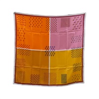 橘色 絲綢 Quadrige Galon Quadri au Bloc 方巾 90x90 【HERMES 愛馬仕】