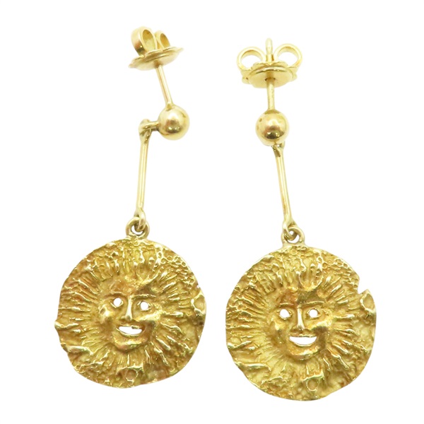 18K黃金 笑臉 針式耳環【JEWELRY 無品牌珠寶】 K18YG 7.9g