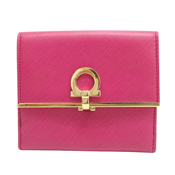桃紅色 牛皮 Gancini 雙折短夾【Salvatore Ferragamo 費拉格慕】