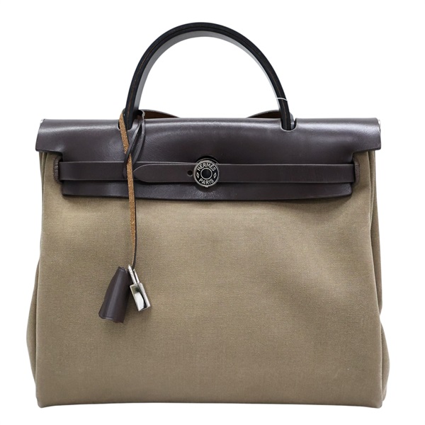 卡其色帆布 棕色牛皮 Herbag Zip 31 肩背包 D刻【HERMES 愛馬仕】 H079092CK