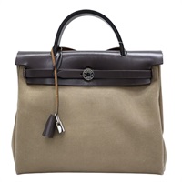 卡其色帆布 棕色牛皮 Herbag Zip 31 肩背包 D刻【HERMES 愛馬仕】 H079092CK
