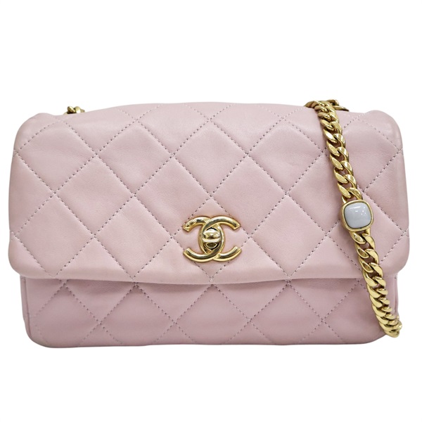 粉色 羊皮 Rectangle Flap 肩背包 金釦 (無卡,螺絲脫落)【CHANEL 香奈兒】 A69900