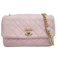 粉色 羊皮 Rectangle Flap 肩背包 金釦 (無卡,螺絲脫落)【CHANEL 香奈兒】 A69900