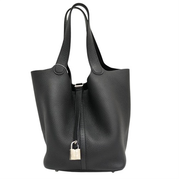 黑色 Clemence牛皮 Picotin Lock 22 手提包 Z刻 銀扣【HERMES 愛馬仕】 H060991CK