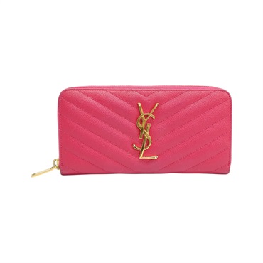 桃紅色牛皮 Cassandre Matelasse 拉鍊 長夾【SAINT LAURENT YSL 聖羅蘭】 358094