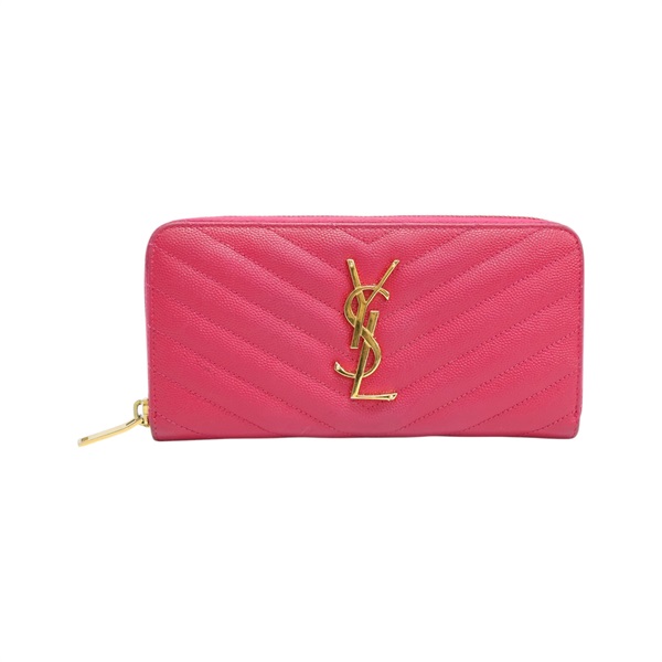 桃紅色牛皮 Cassandre Matelasse 拉鍊 長夾【SAINT LAURENT YSL 聖羅蘭】 358094