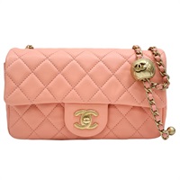 橘粉色 菱格紋 羊皮 Pearl Crush 金球 肩背包 金釦【CHANEL 香奈兒】 AS1787