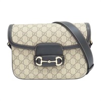 棕/黑色 牛皮 GG Supreme帆布 Horsebit 1955 肩背包【GUCCI 古馳】 815178
