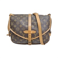 棕色 原花帆布 Saumur 30 肩背包【LOUIS VUITTON LV 路易威登】 M42256