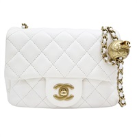 白色 菱格紋 羊皮 Pearl Crush 金球鏈條 肩背包 金釦【CHANEL 香奈兒】 AS1786