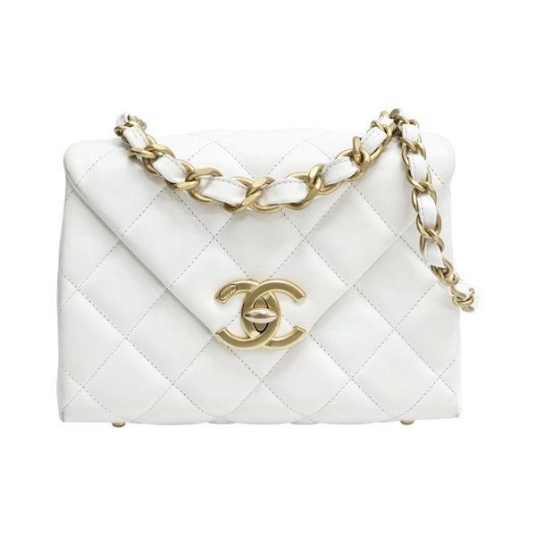白色 菱格紋 羊皮 鍊帶 肩背包【CHANEL 香奈兒】 AS4553