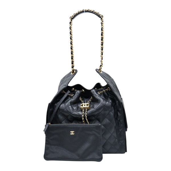 黑色 荔枝紋牛皮 25 中型 鍊帶 肩背包【CHANEL 香奈兒】 AS5311