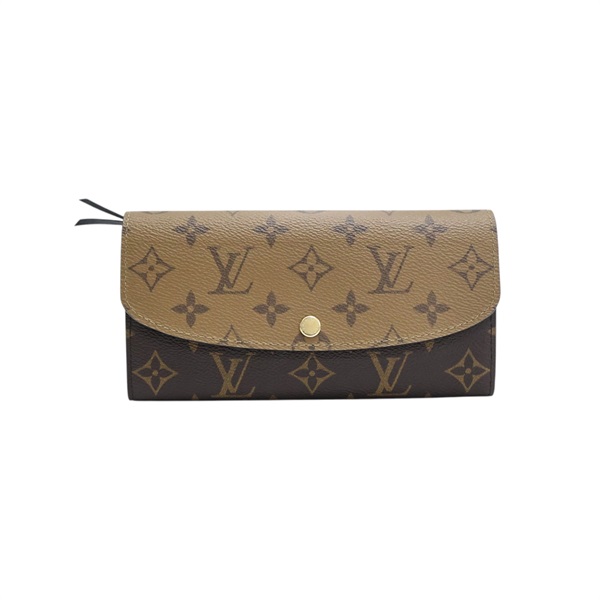 棕色 原花帆布 Emilie 扣式 長夾【LOUIS VUITTON LV 路易威登】 M82157