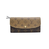棕色 原花帆布 Emilie 扣式 長夾【LOUIS VUITTON LV 路易威登】 M82157