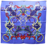 藍色 絲綢 L'instruction du Roy Scarf 90 絲巾【HERMES 愛馬仕】 H003685S