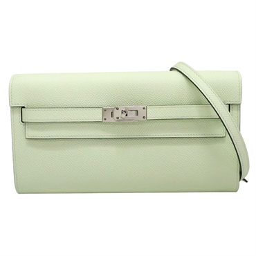 氣泡綠 Epsom牛皮 Kelly To Go Wallet 肩背包 B刻 銀釦【HERMES 愛馬仕】 H080253CK