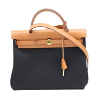 黑/金棕色 帆布 牛皮 Herbag 31 兩用包 W刻【HERMES 愛馬仕】 H079092CC