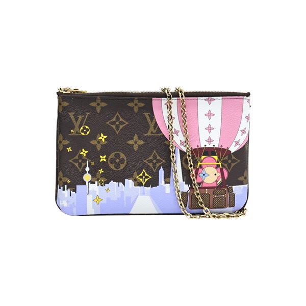 棕色 原花帆布 Pochette Double Zip 肩背包【LOUIS VUITTON LV 路易威登】 M68486