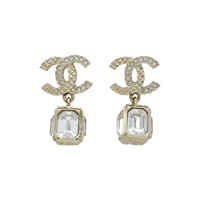 金色 鍍金 水鑽 雙C 耳環【CHANEL 香奈兒】