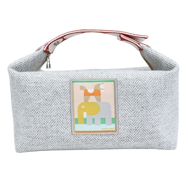 灰色 帆布 Animaux Blocks 收納包 手提包【HERMES 愛馬仕】 H104363M 03