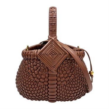 棕色 編織牛皮 Mini Diamond round basket 兩用包【LOEWE 羅威】 A521DRSX03