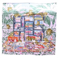 紫色 絲綢 Les Douze Leopards Scarf 90 絲巾【HERMES 愛馬仕】 H904042S