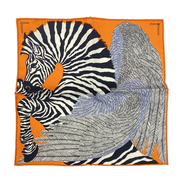 橘色 絲綢 Carre nano Zebra pegasus 絲巾【HERMES 愛馬仕】