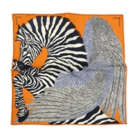 橘色 絲綢 Carre nano Zebra pegasus 絲巾【HERMES 愛馬仕】
