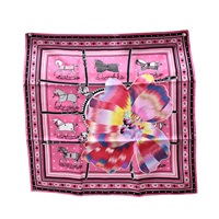 桃紅色 絲綢 Couvetures et Tenues de Jour 方巾 55x55【HERMES 愛馬仕】