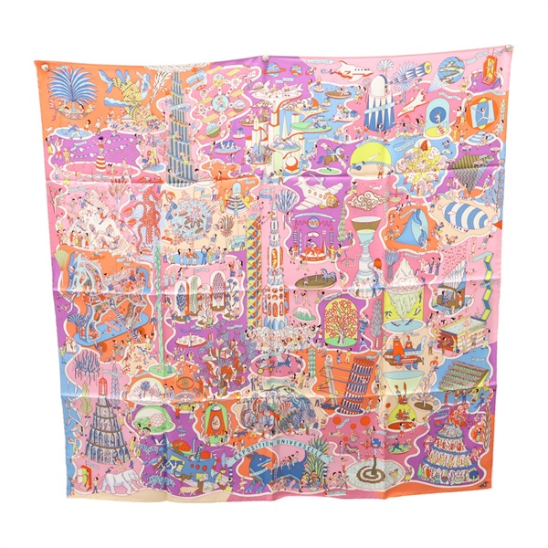 粉色 絲綢  Exposition Universelle 方巾 90x90【HERMES 愛馬仕】
