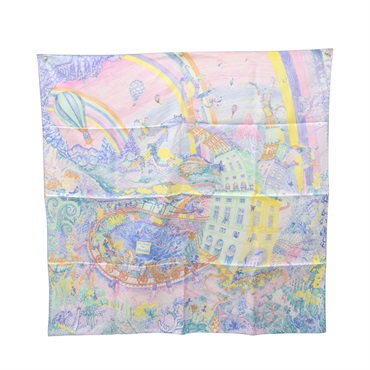 紫色 絲綢  Les Folies de Faubourg 方巾 90x90【HERMES 愛馬仕】