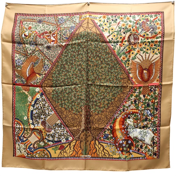 棕色 絲綢 Axis Mundi Scarf 90 絲巾【HERMES 愛馬仕】